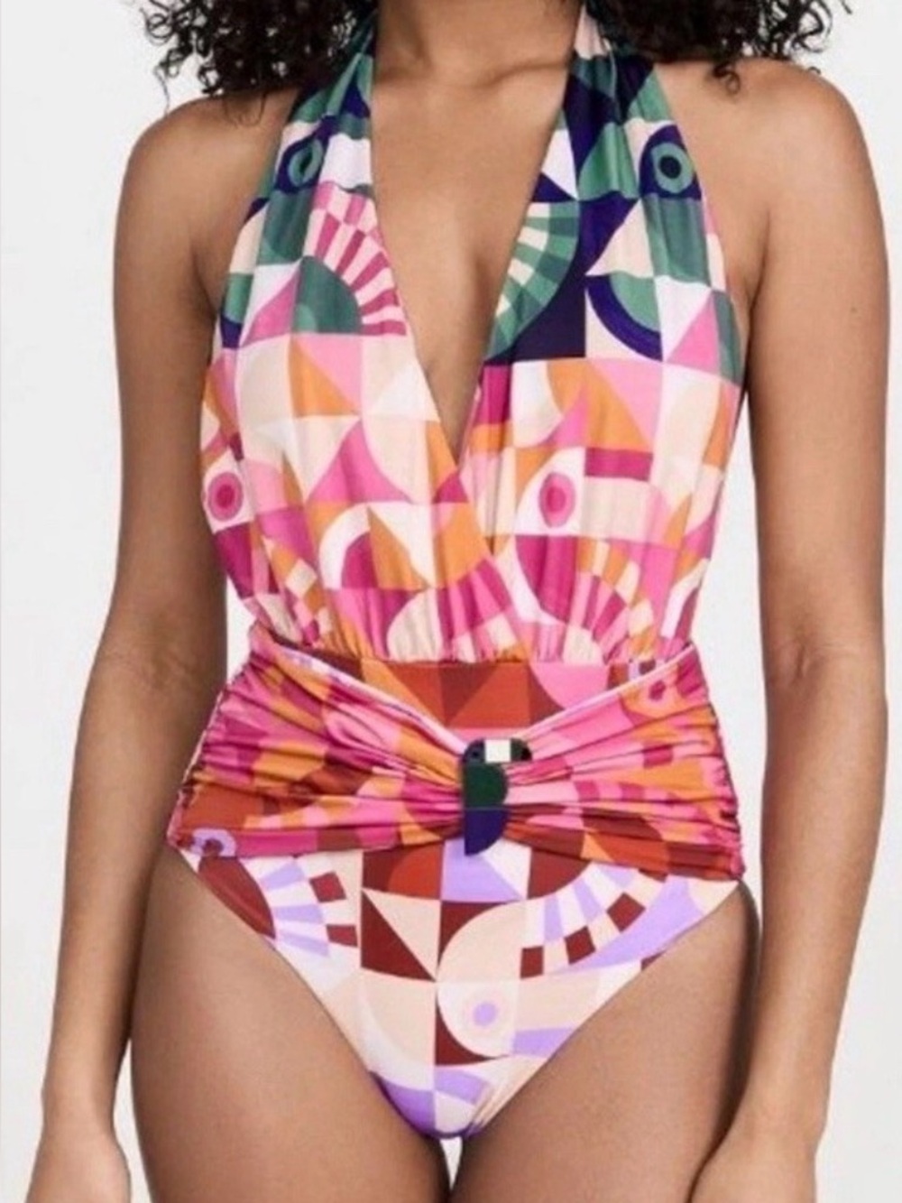 FARM Rio Ombré Graphic Toucans One-Piece‎ Swimsuit Small Halter Geometric EUC